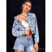 Hot Style Women′s Denim Jacket Star Print Denim Jacket for Ladies